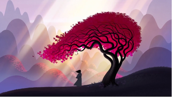 The tree is in the shape of half of a heart, representing Jack's broken heart. But the gorgeous lighting and the beautiful field represents how Ashi's sacrifice brougth hope to Earth.