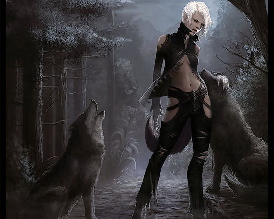  Vick[The girl], Shadow'chaser[Wolf being pet], and Blood'moon[Howling wolf]
