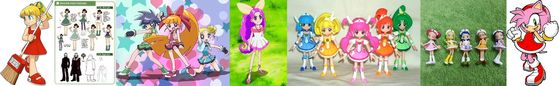 Amy's dress similar to both Roll's original dress and some of Ms. Mari's dresses from one of her concept arts from Mega Man, Yorin/Yorang's dress from Hey Yo Yorang, The Powerpuff Girls Z's dresses and the Ojamajo Doremi in nurse outfits bootleg keychains