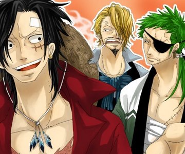  here we go I found A picture of what Zoro, Sanji & Luffy would like 10 years from the current story 1