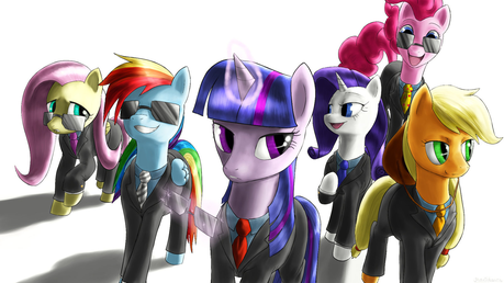 Here is the mane 6 suited for success. I would like a picture of Mr. Greenhooves. 
