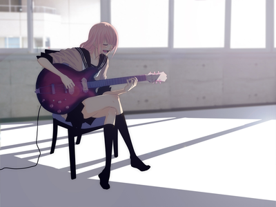  *walks down the stairs and to the música room picks up and guitarra and sits down and starts playing it*