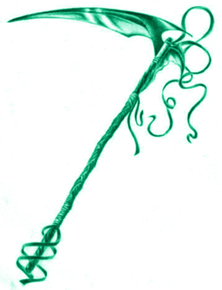 Weapon: Giant Green Scythe: Adan can summon a giant green scythe.