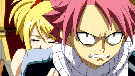  Lucy protecting Natsu The time in Edolas arc. when they saw the big crystal with there nakama insi