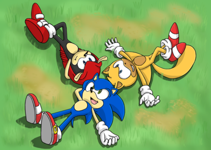Ray-*Walking  with Mighty to see their best friend.* Hey Sonic!
Mighty-Long time long see Sonic *Gri