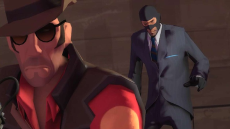  Spy (the guy on the back) from Team Fortress 2 Both are staring at someone.