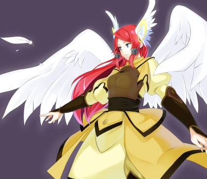 Tsubaki Yayoi from BlazBlue

Both of them have wings.