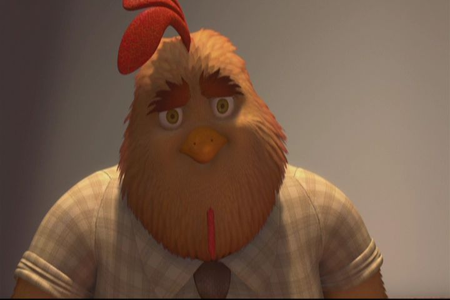  buck from chicken little both are wearing a white shirt.