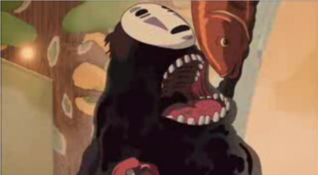  No Face from Spirited Away Both have a white mask like face and a black body
