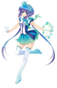  Aoki Lapis, she is a Vocaloid Both have short, blue hair.