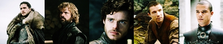 [b] Top 5 male characters : [/b] 

[b] 1. Jon Snow 
2. Tyrion Lannister
3. Robb Stark 
4. Gendry