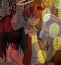  I made Karma from Assassination classroom into angel and devil, both. sorry i tried. my editing sk
