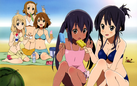The K-On! girls relaxing on the beach 