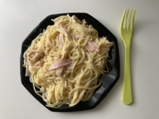  This is my first ever carbonara! Berni’s recipe as I didn’t feel advanced enough to not to end up