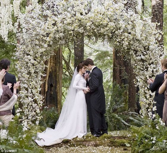  for Brittany (twihard203) Edward and Bella outside exchanging vows