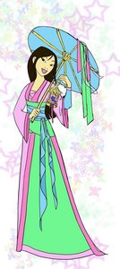 Well I don't think any of the princesses is ugly, but here's Mulan in blue and pink. :-)

Credit to