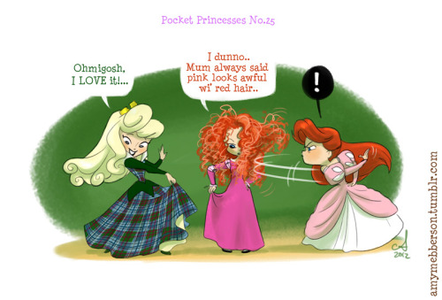 How bout a 2-for-1, Merida and Aurora? :-D Credit to Amy Mebberson on tumblr.

Next find a picture 