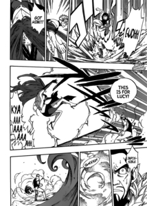 Here is laxus one-shotting the needle guy with a punch, and there he is using a dragon roar on flare 