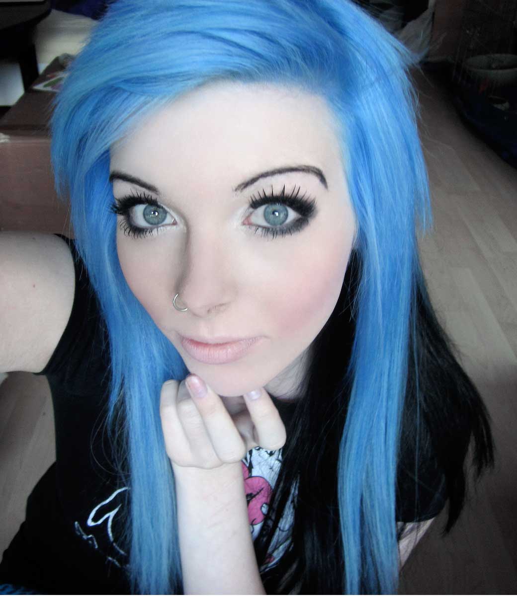 Emo Girl with Black Hair and Blue