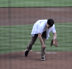  Josh throws first pitch