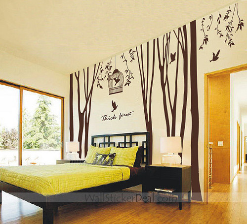  Thick Forest pokok and Birds dinding Sticker