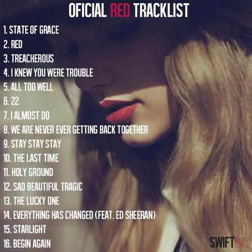  Official Track lijst for Red.