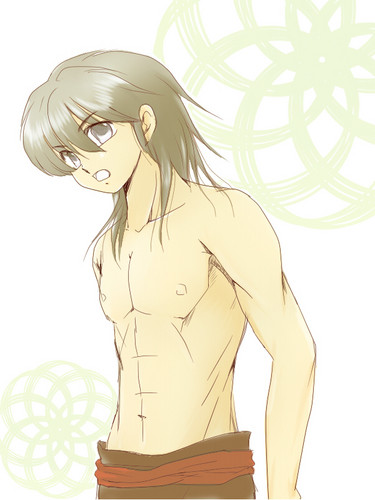  shirtless ranma-kun with his hair down