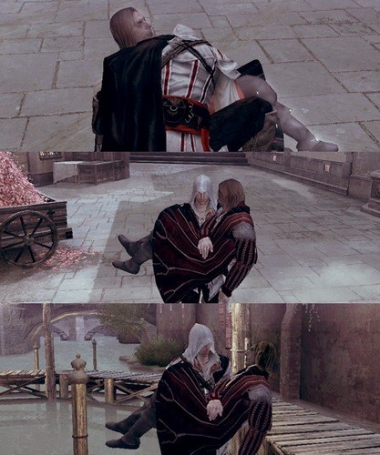 Ezio Picking Up Giovanni's Body