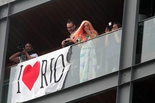  Gaga on the balcony of her hotel in Rio (Nov. 8)
