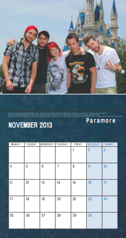 প্যারামোর Exclusive Unofficial 2013 Calendar
