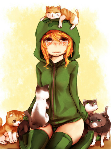  माइन्क्राफ्ट Creeper Girl Cupa & Kittys