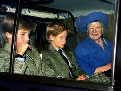  Queen Mother with Prince William and Harry