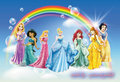 disney princess line up in rainbow & clouds - disney-princess photo