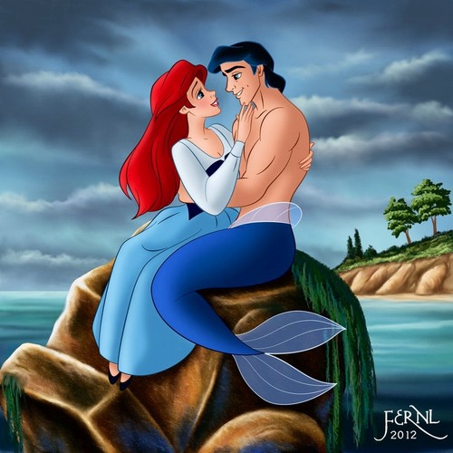  Walt Disney tagahanga Art - Princess Ariel & Prince Eric