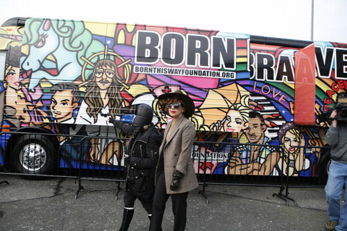  Lady Gaga visits the 'Born bravo Bus' in Tacoma, USA