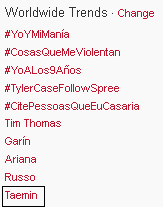  "Taemin" spotted trending Worldwide at #10