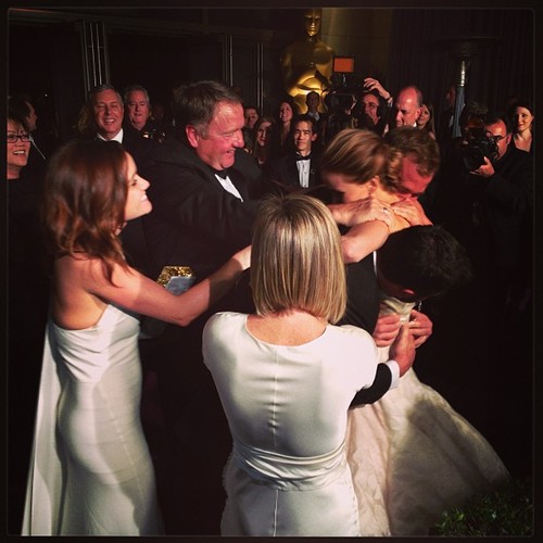  Jennifer Lawrence hugging her family after winning the Oscar for Best Actress