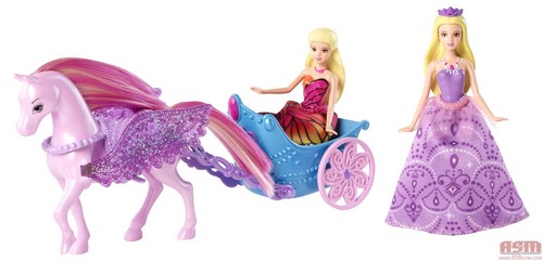  Barbie Mariposa and the Fairy Princess mini Puppen and carrige