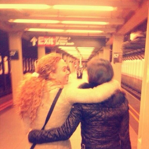 MAITE PERRONI IN A TRAIN STATION IN NEW YORK WITH JESSICA COCH (MARCH 10)