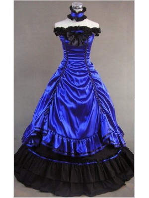  victorian black&blue gótico dress
