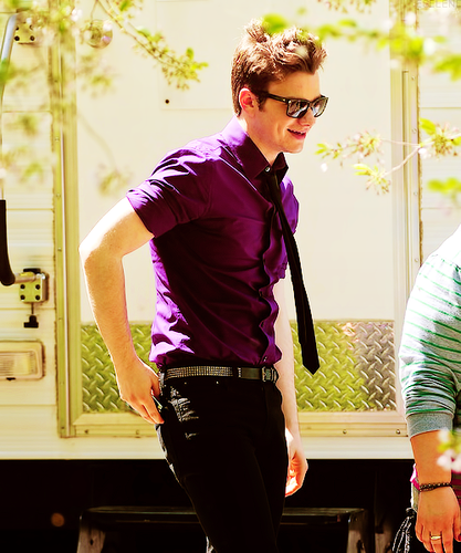 Chris colfer while filming "New York"