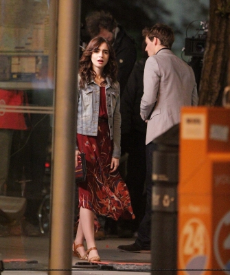 Lily and Sam Claflin filming "Love, Rosie" in Toronto, Canada (May 14th 2013)
