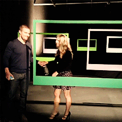  Stephen Amell & Emily Bett Rickards doing commercials for the CW.