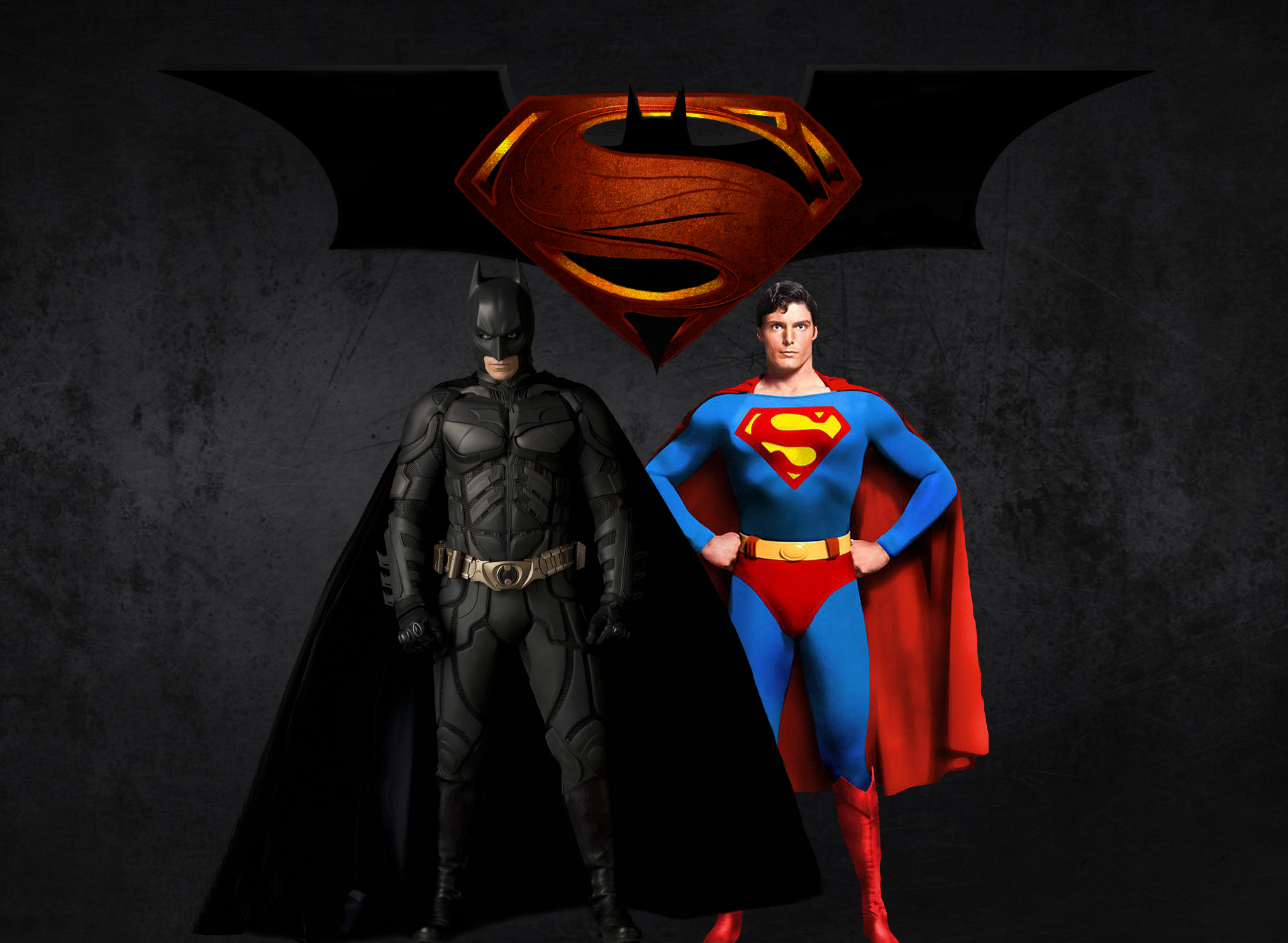 バットマンとスーパーマンが重なって並ぶ壁紙