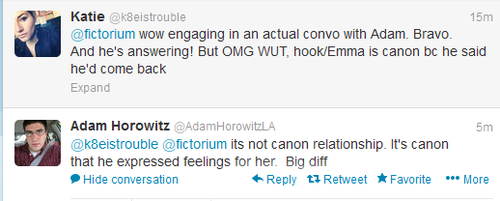 Adam's tweet: 'It's canon he expressed feelings for her.'
