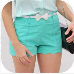  Super cute shorts with white bow belt.