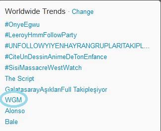 130727 "WGM" spotted trending Worldwide at #8