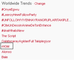  130727 "WGM" spotted trending Worldwide at #8