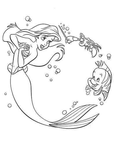 Walt disney Coloring Pages - Princess Ariel, Sebastian & platija