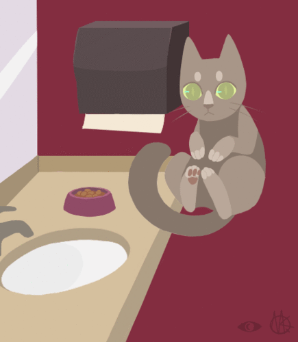  The cat in the men's bathroom